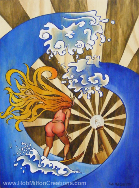 girl surfing illustration