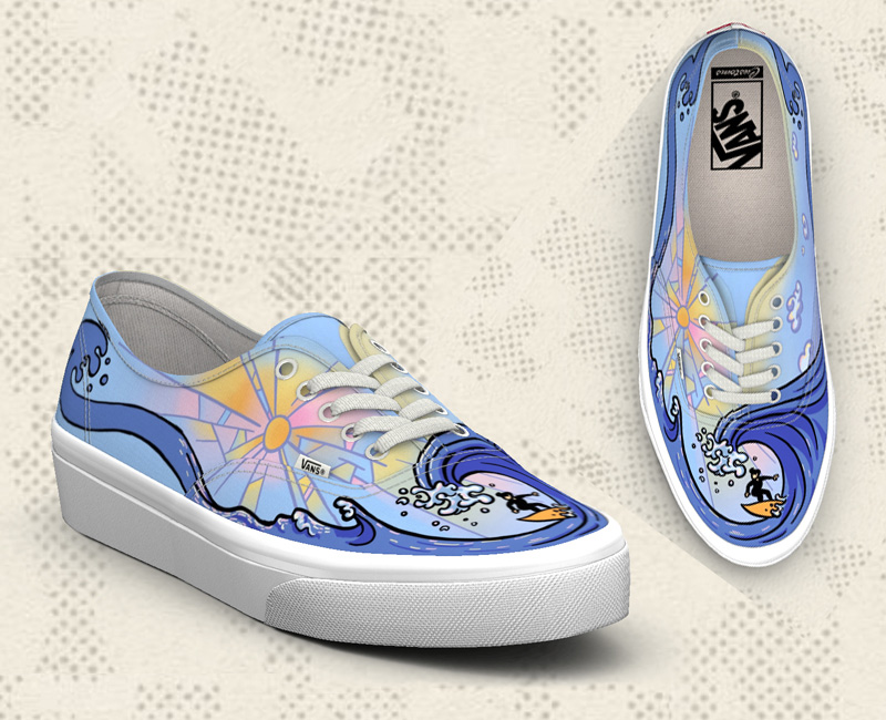 Shoe design with surfer created for Vans Custom Culture Contest